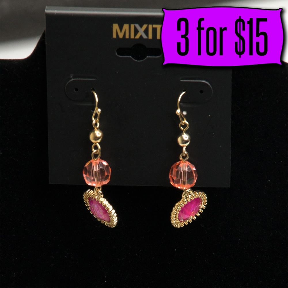 💎💰 Mixit Pink Orange Gold Tone Drop Earrings